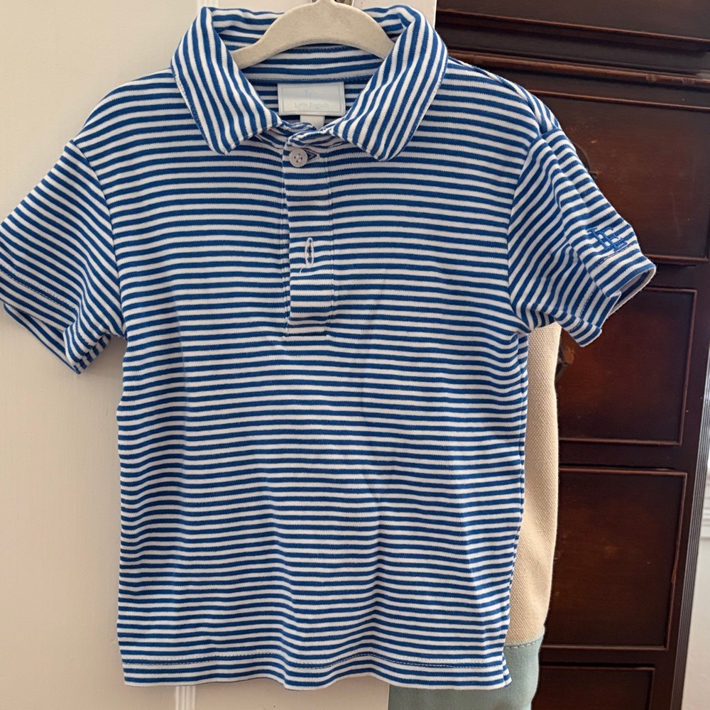 Little English Navy and White Striped Polo